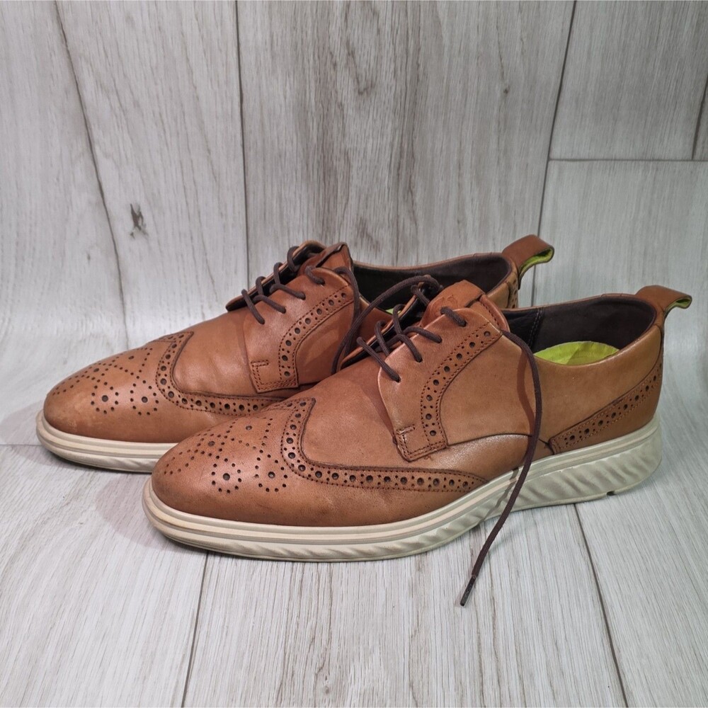 ECCO Men's Brown Leather Lace-Up Brogue Dress Shoes Round Toe EU 43 US 9 - Picture 2 of 8